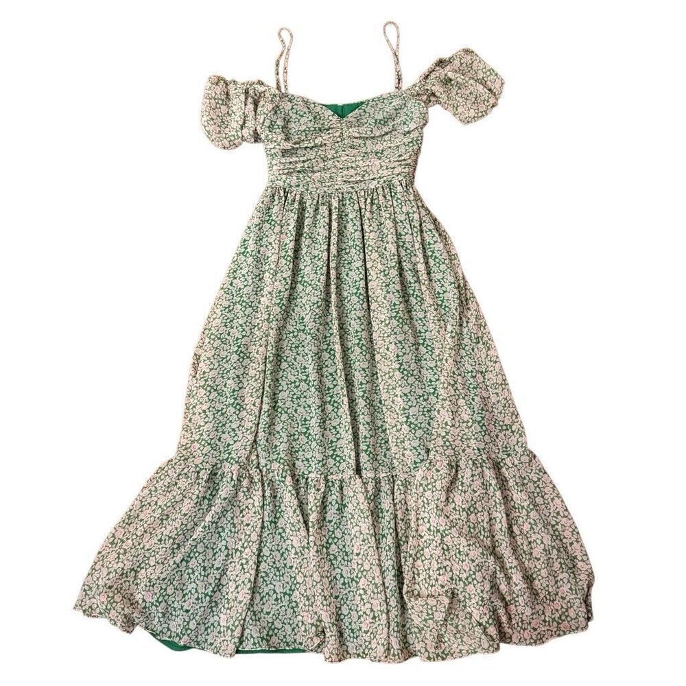 Bardot Fauna Midi Dress Green Pink Floral Size 2 XS